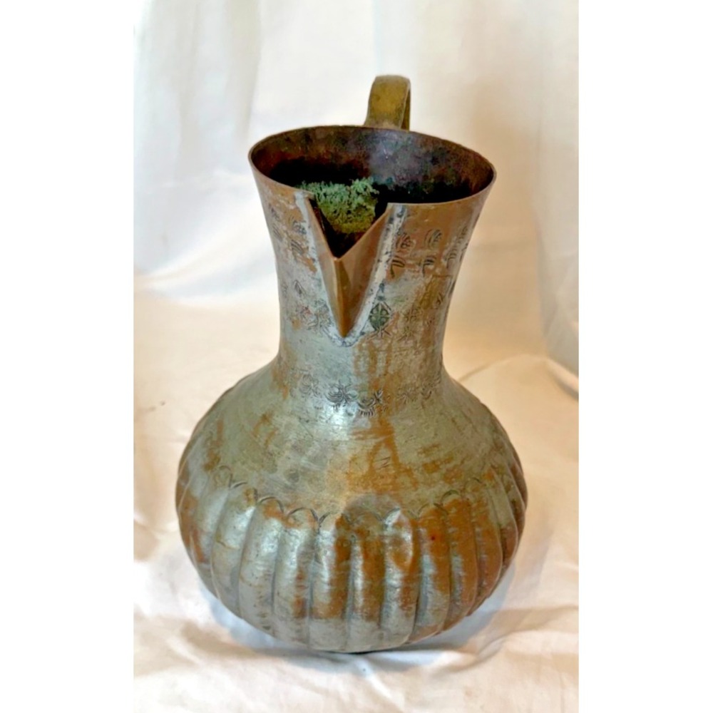 Vintage 1960s United Arab Republic Hand Hammered Tinned Copper Ewer Pitcher UAR - Picture 3 of 11